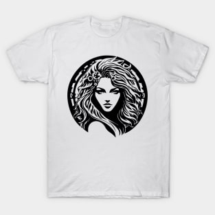 Woman's Face - Black and White Graphic Design T-Shirt